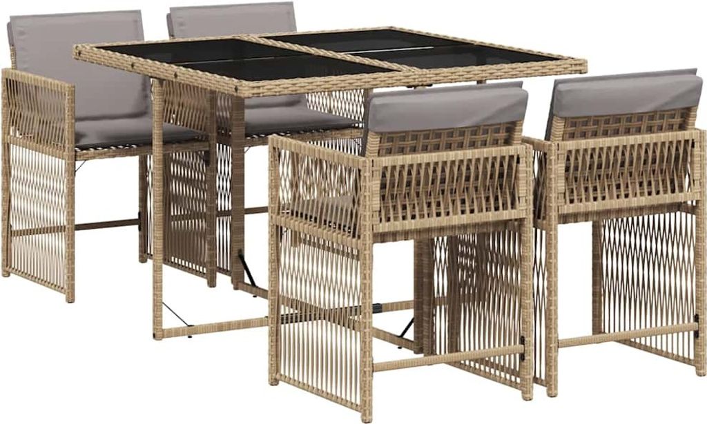 vidaXL 5-tlg. Garten-Essgruppe mit Kissen Beigemischung Poly Rattan