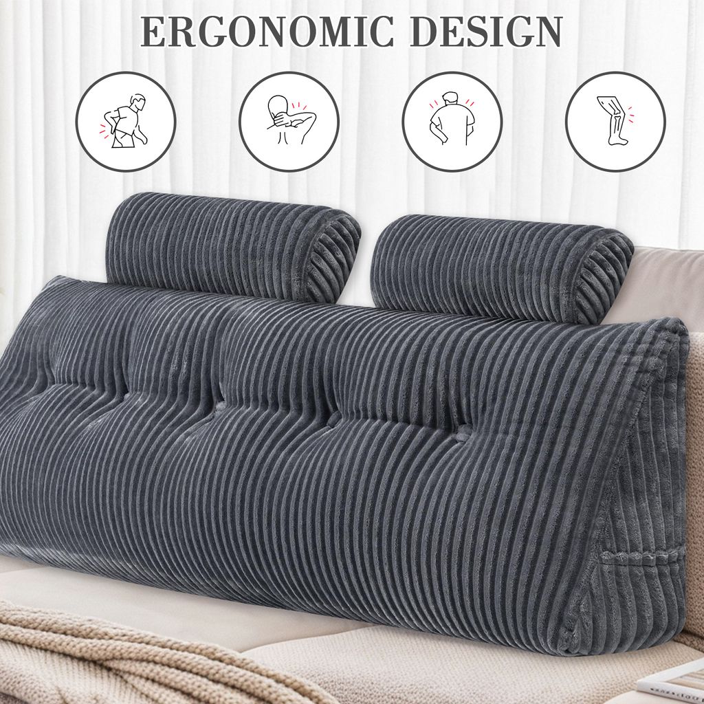 Topchances Rückenkissen Lesekissen Rückenlehne Kissen für Bett Sofa Kopfteil, Keil-Kopfteilkissen Gepolstert Bettkissen Keilkissen,Grau,193x50x20cm
