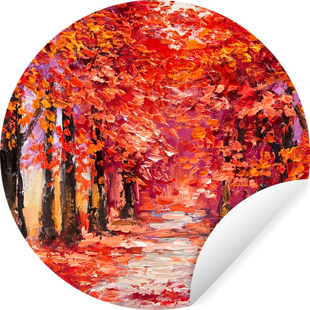 MuchoWow Runde Wandtattoo - Wandsticker Tapete Aufkleber Gemälde - Bäume - Herbst - Ölgemälde Ø 50 cm Selbstklebend und Repositionierbar - W...