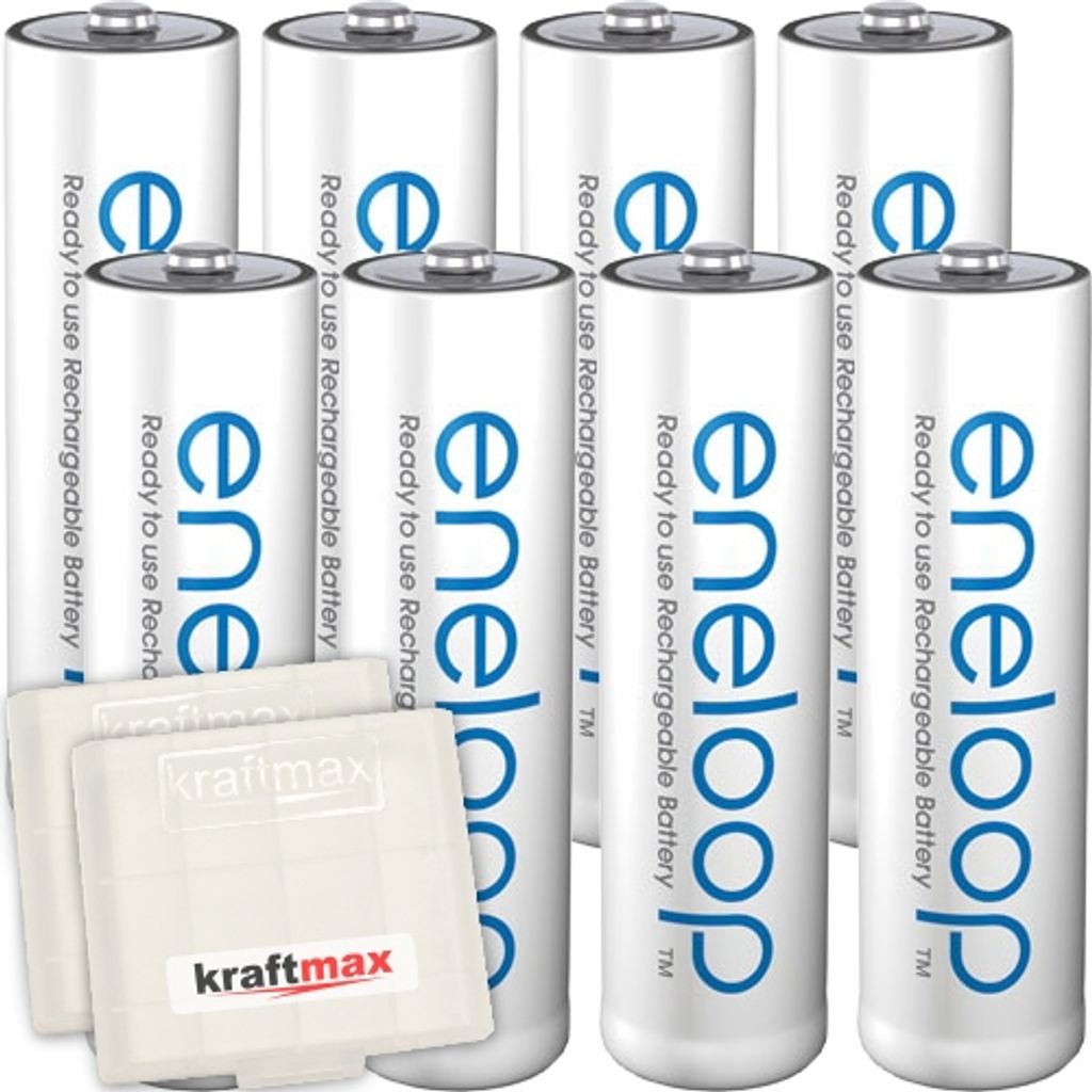 8er Pack Panasonic Eneloop AA/Mignon Akkus - Neueste Generation - Hochleistungs Akku Batterien in Kraftmax Akkuboxen V5
