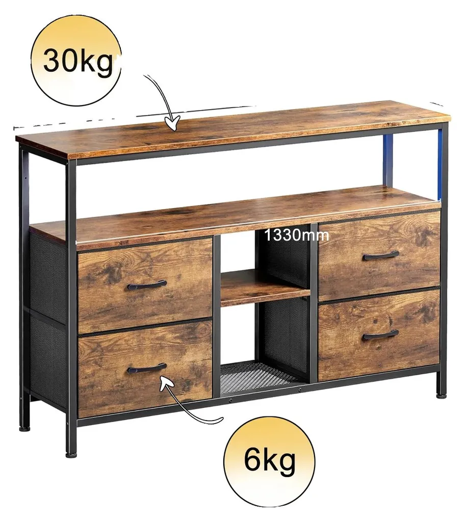 Meuble TV pour grand écran avec LED décoratives et rangement salon marron