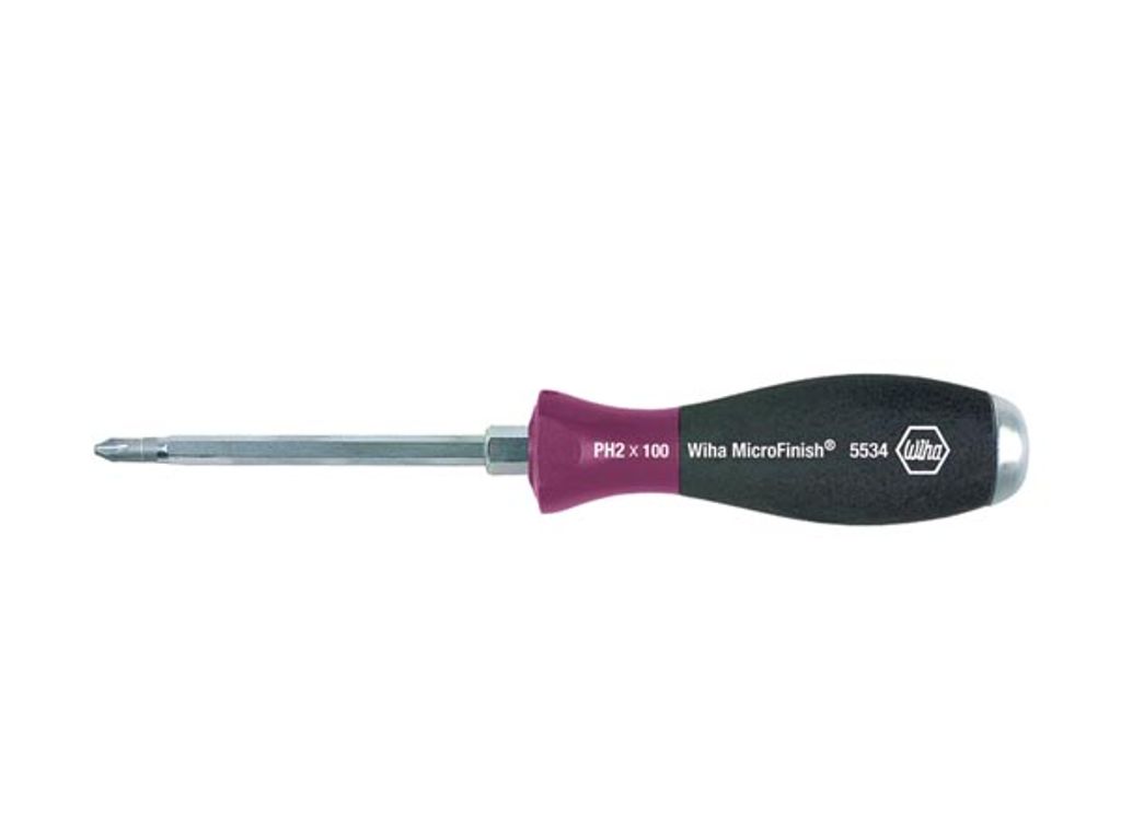 Wiha Schraubendreher MicroFinish Phillips mit durchgehender Sechskantklinge und massiver Stahlkappe PH3 x 150 mm (29151)