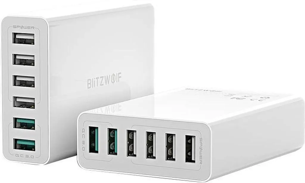 BlitzWolf BW-S15 Chargeur Secteur USB 60W 6 Ports Blanc Charge Rapide