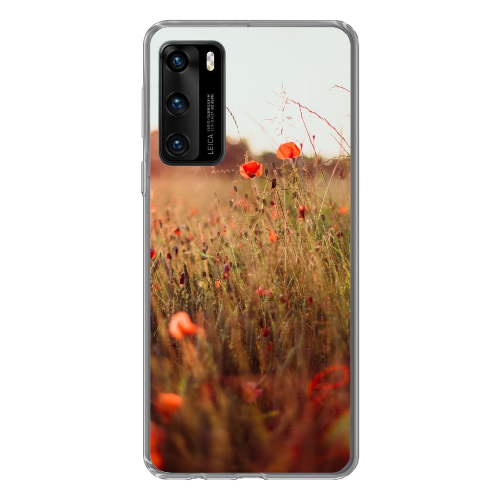 MuchoWow Handyhülle Schutzhülle Hülle für Huawei P40 Sonnenuntergang - Blumen - Rot Silikon Softcase Handy Hülle - Handytasche