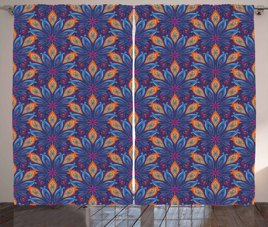 ABAKUHAUS Mandala Rustikaler Gardine, Vibrant Floral verzierten, Schlafzimmer Kräuselband Vorhang mit Schlaufen und Haken, 280 x 225 cm, Hellblau ...