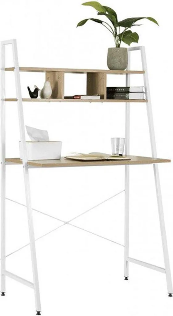 Bureau compact avec rangement chêne et blanc 84x46x140 cm Série Nordic