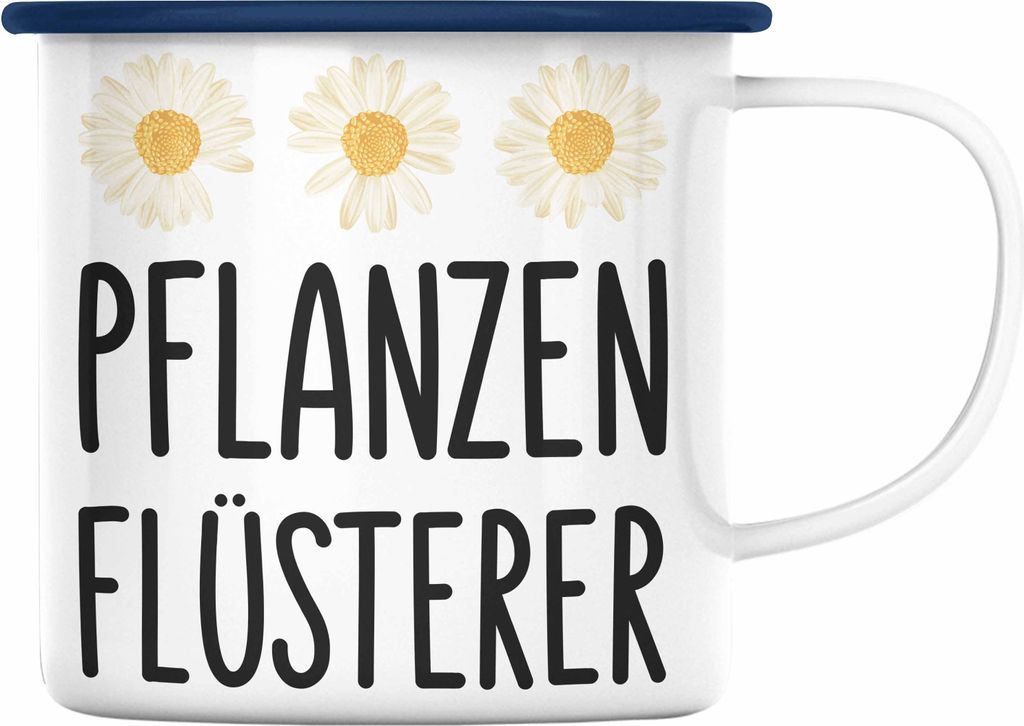 Trendation - Pflanzenflüsterer Gärtner Emaille Tasse mit Spruch Garten Hobbygärtner Geschenk Lustig Gärtnerin Geschenkidee (Blau)