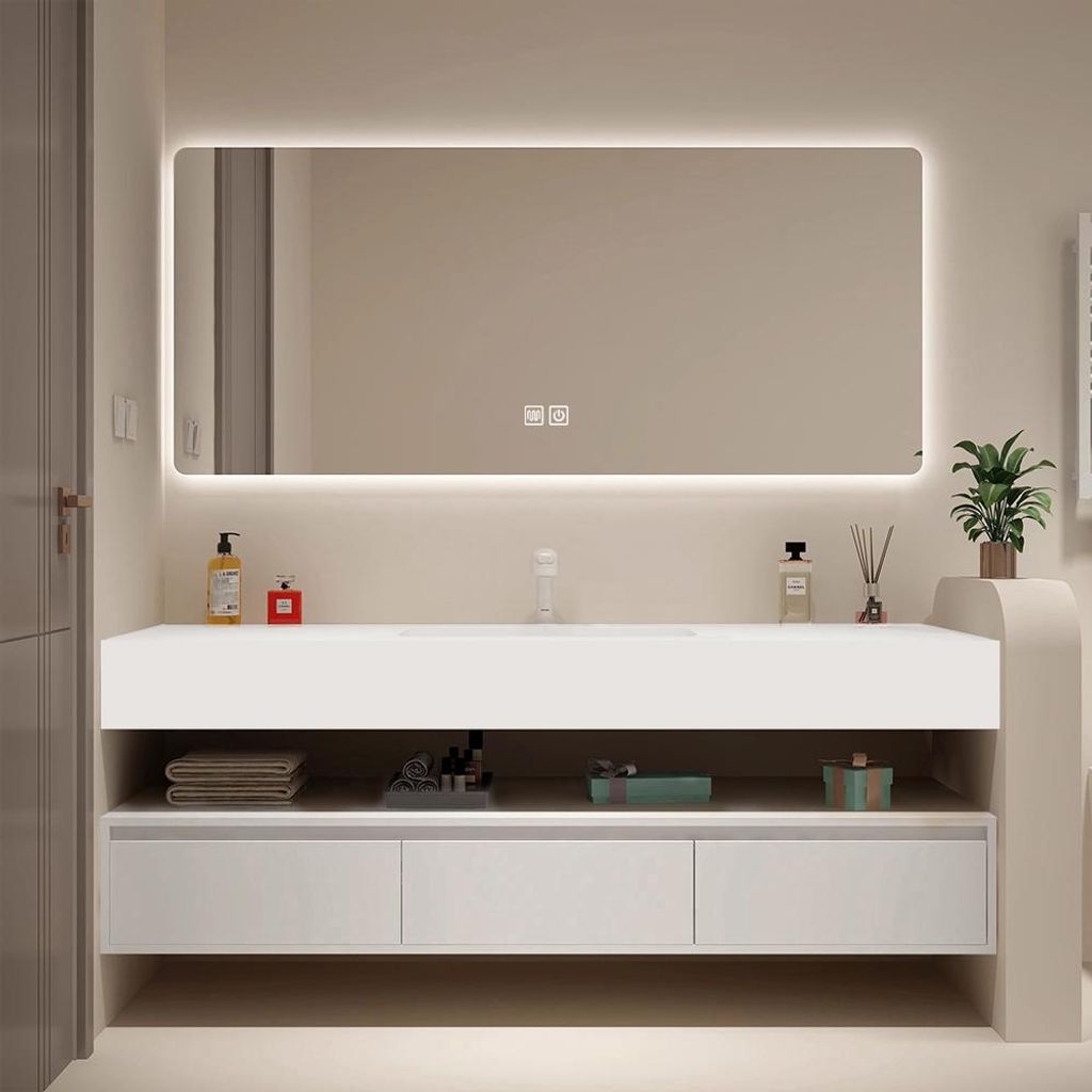 Wandhängendes Badezimmermöbel-Set, weißes Produktbild 