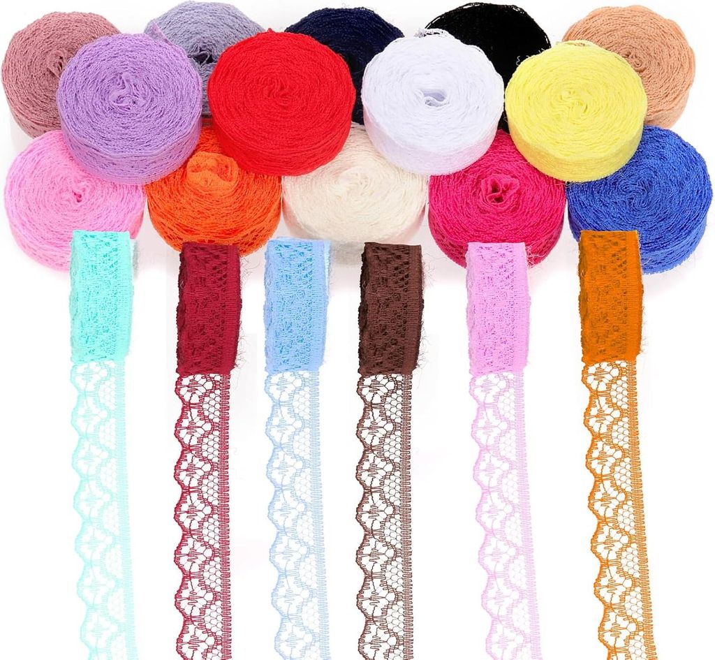 20 Rollen 91m 15mm Breites Stoffspitzenband - 20 Farben Unilateral Blumenmuster - Dehnbares Elastisches Spitzenband für Hochzeitsdekoration - Näh...