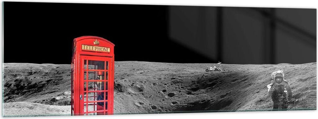 Bilder auf glas - Telefon london Mond Astronaut - 160x50cm - Glasbilder - Wandbilder - Kunstdruck - zum Aufhängen bereit - Wanddekoration aus Glas...