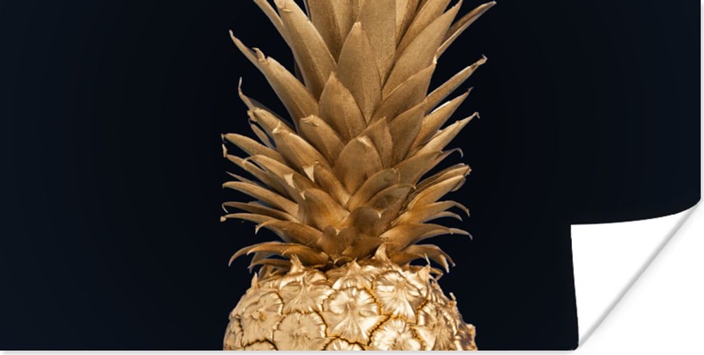 MuchoWow Poster Ananas - Gold - Farbe - Schwarz - Obst - Luxus 40x20 cm - Poster für die Wand - Poster Schlafzimmer
