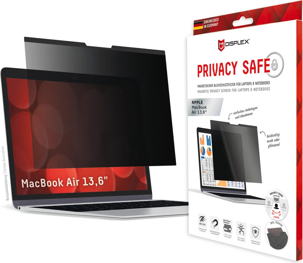 DISPLEX Privacy Safe MacBook Air 13.6 Filtre de Confidentialité Écran