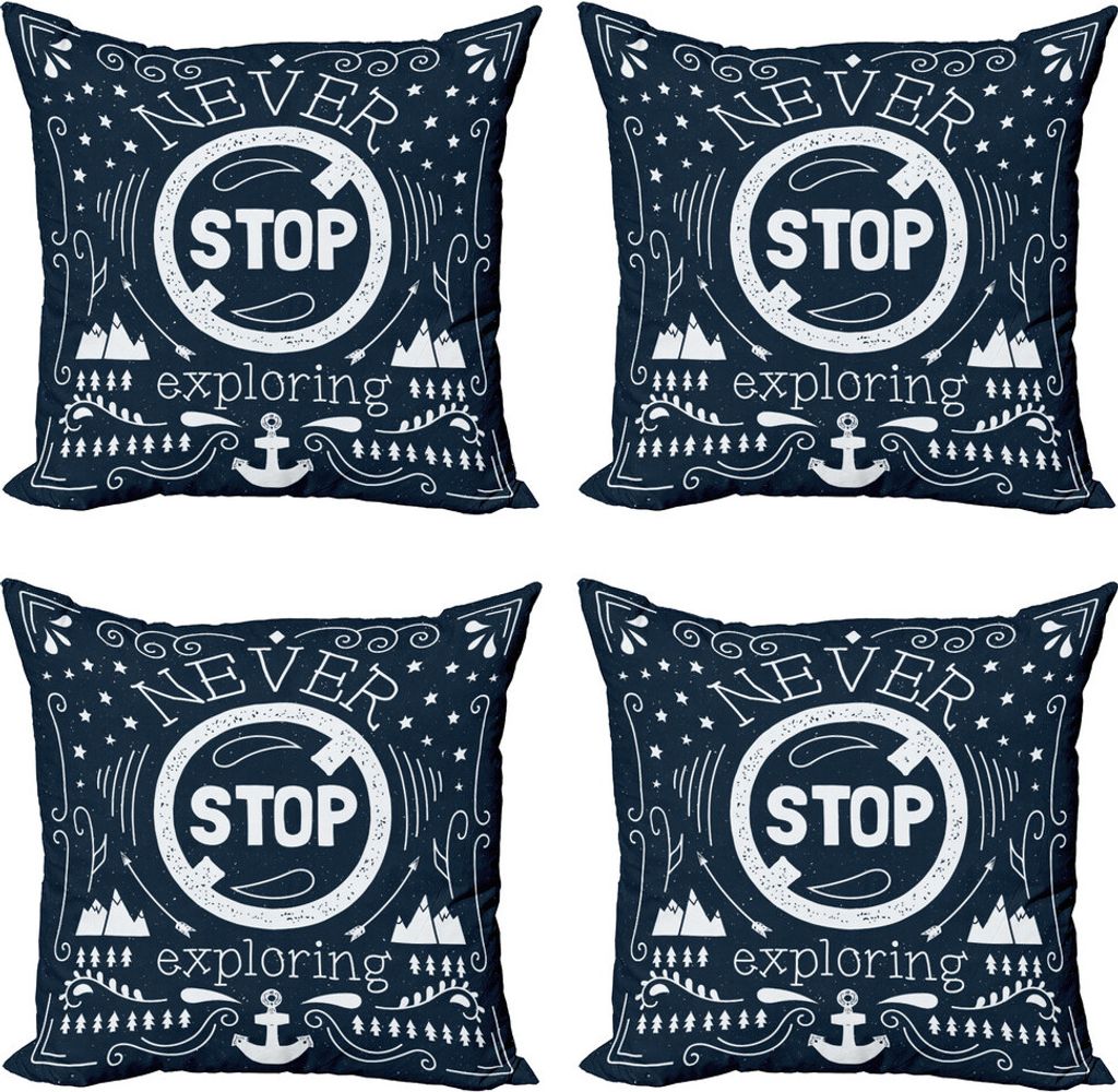 ABAKUHAUS Sprichwort Kissenbezug Set (4 Stück), Explo Themed Slogan, Moderner Doppelseitiger Digitaldruck, 40 cm x 40 cm, Dunkelblau Weiß