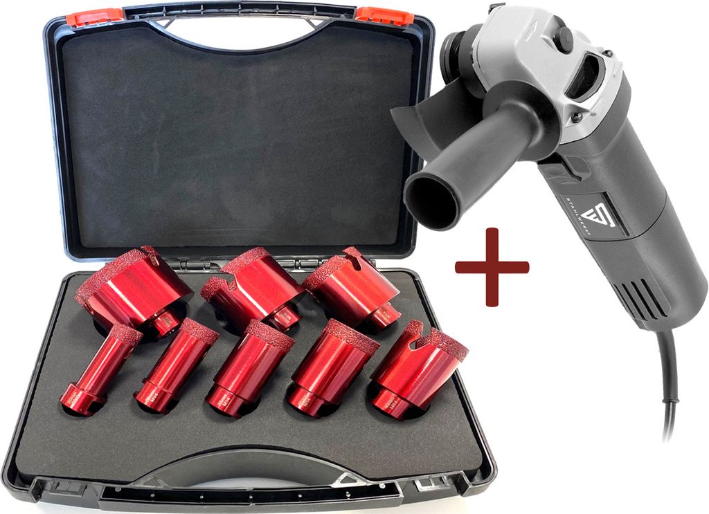 Dr. Diamond Premium Fliesenbohrkronen Set 8-teilig inkl. Winkelschleifer