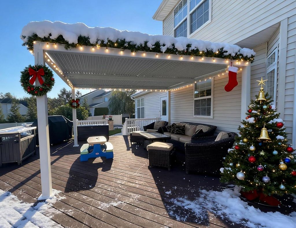 PURPLE LEAF Pavillon 3 x 4,25 m mit Lamellendach Terrassenüberdachung Pergola Wasserdicht Stabil Freistehend Verstellbare Aluminium-Lamellen, Weiß