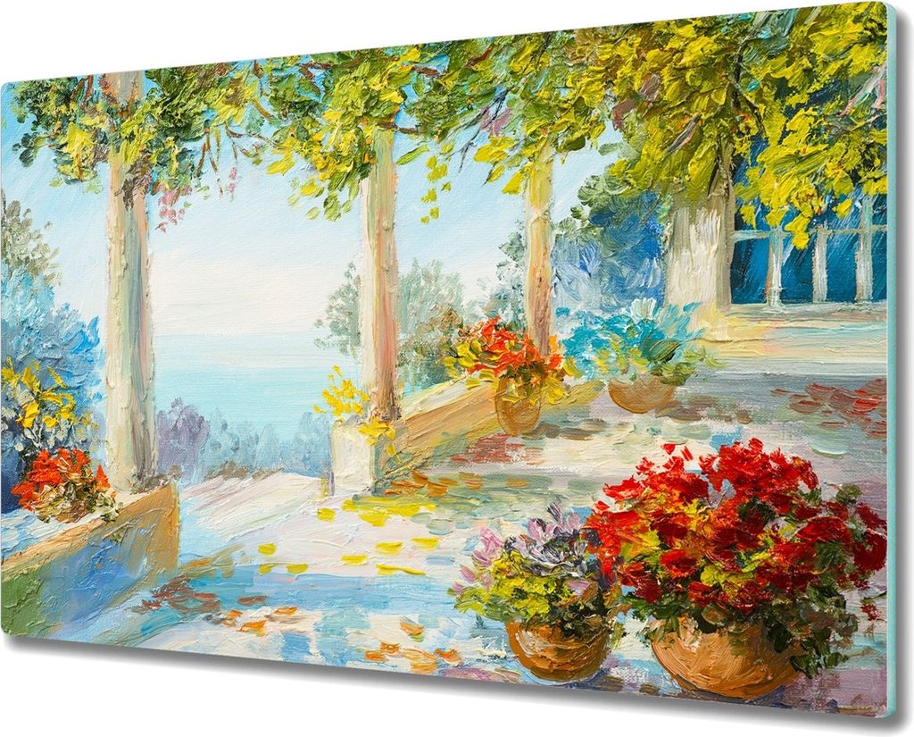 Coloray Herdabdeckplatte 80x52 cm Schneidebrett Kochplattenabdeckung Küchenbrett Hackbrett - griechische Garten