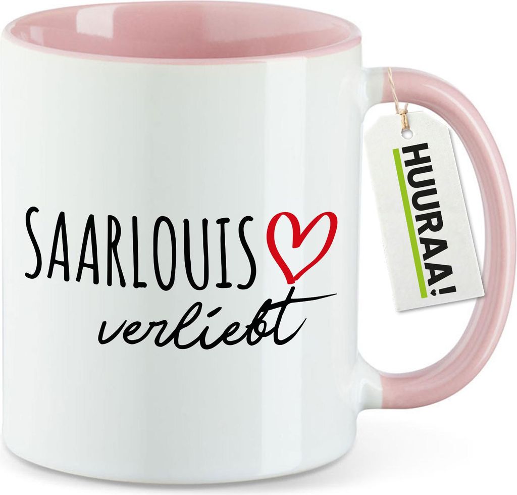 Huuraa Kaffeetasse Saarlouis verliebt 330ml Rosa Keramik Kaffeebecher Geschenkidee