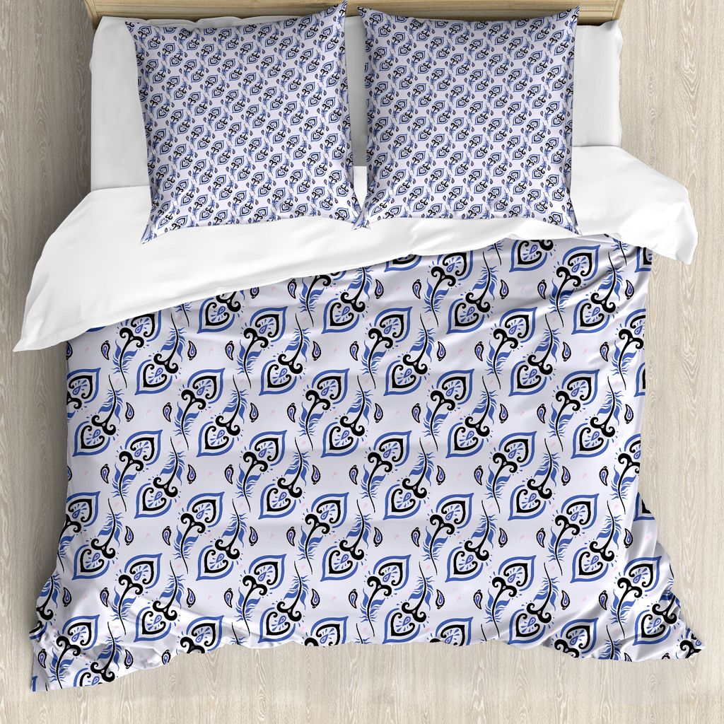 ABAKUHAUS Pfau Bettbezug Set für Einzelbetten, Abstrakte Feder Paisley, Milbensicher Allergiker geeignet mit Kissenbezug, 155 cm x 220 cm - 80 x 8...