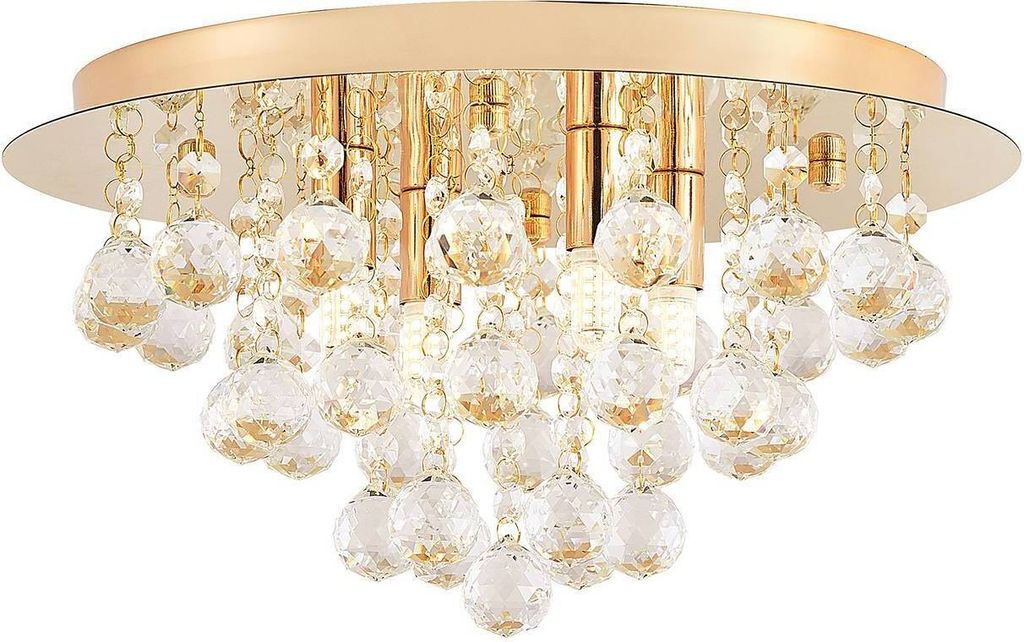 Lindby Deckenleuchte Gillion, 4-flg., gold, Kristall, Ø 35cm