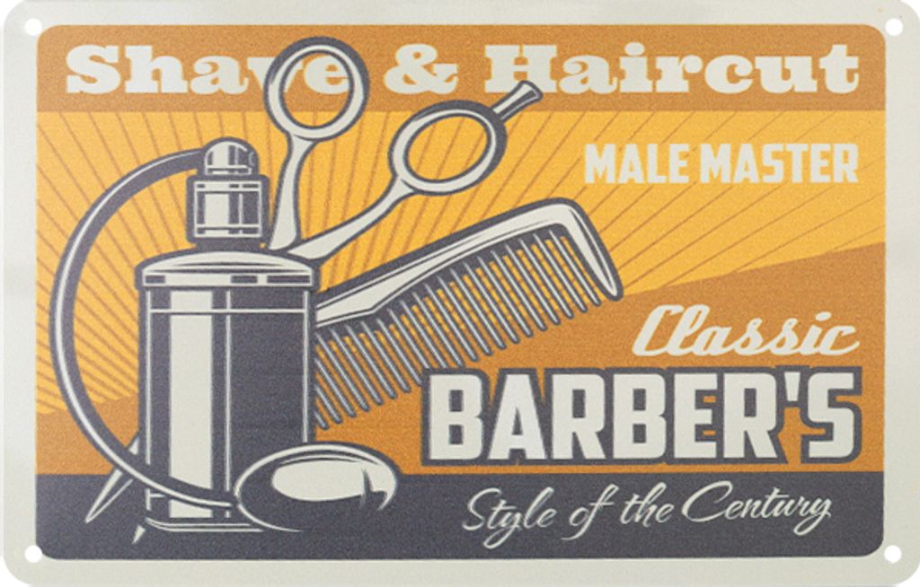 Dekorplatte BARBER B001 aus Aluminiumblech, sublimiert, mit geprägten Beschriftungen