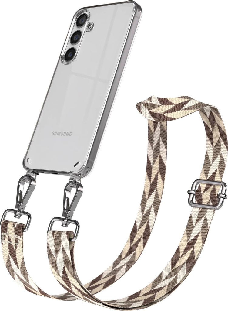EAZY CASE Handykette - Verstellbarer Trageriemen kompatibel mit Samsung Galaxy S24, Handykordel mit transparenter Silikon-Hülle, Karabiner Silber,...