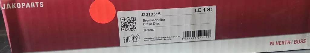 Disques de Frein Jakoparts Arrière en Acier Renforcé pour Hyundai Sonata