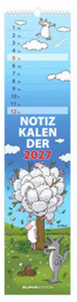 Wand- & Küchenkalender 2027 mit witzigen Sprüchen & Cartoons, 15x64 cm, Deutsches Kalendarium