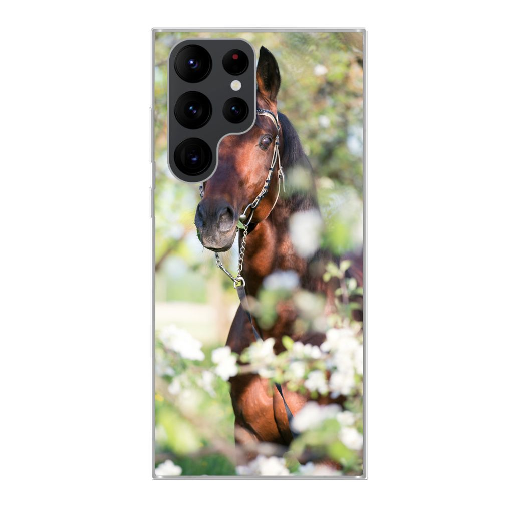 MuchoWow Handyhülle Schutzhülle Hülle für Samsung Galaxy S22 Ultra Pferde - Blüte - Frühling - Tiere Silikon Softcase Handy Hülle - Abbildung