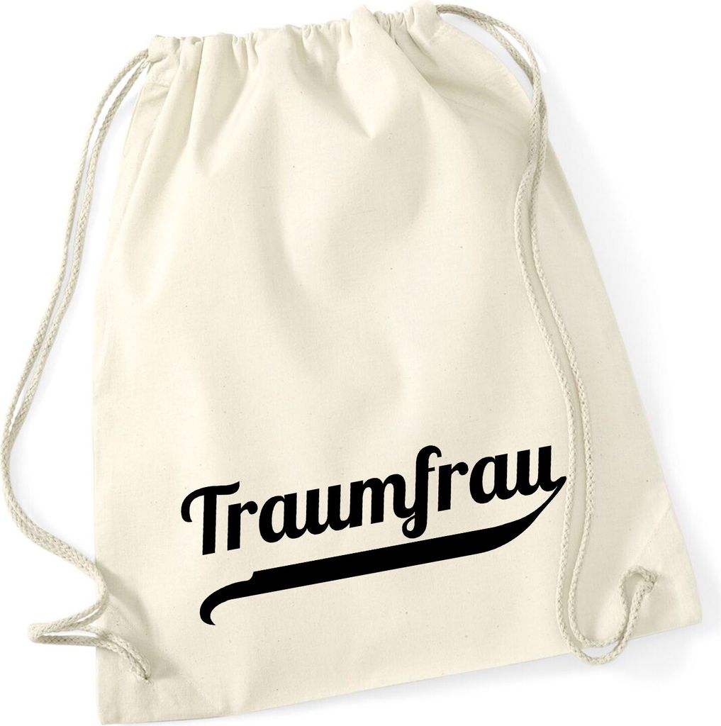 Huuraa Turnbeutel Traumfrau Schriftzug 12 Liter Natural Baumwolle Rucksack Geschenkidee