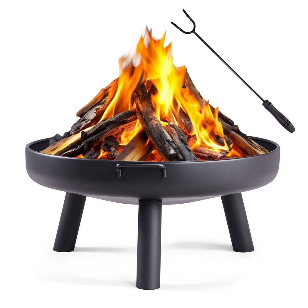 FCH Feuerstelle Ø 70 cm Rauchfrei Holzfeuerschale mit Schürhaken,Feuerkorb und Feuertonne Funkenschutz für Heizung/BBQ Grill, Garten Terrasse