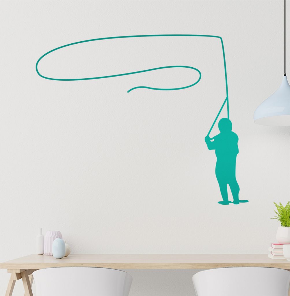 Angler Fliegenfischen Wandtattoo in 6 Größen - Wandaufkleber Wall Sticker - Dekoration, Küche, Wohnzimmer, Schlafzimmer, Badezimmer