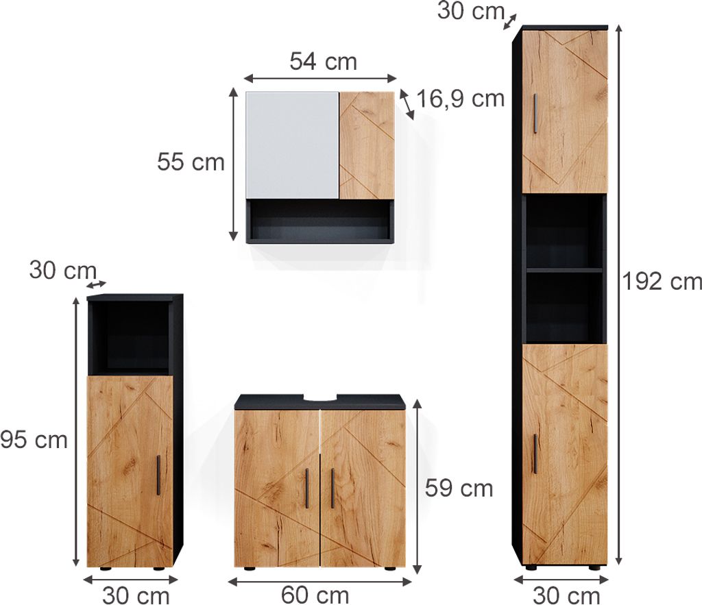 Vicco Badmöbel-Set Irma, 4 Teile, mit Hochschrank, Produktbild 3