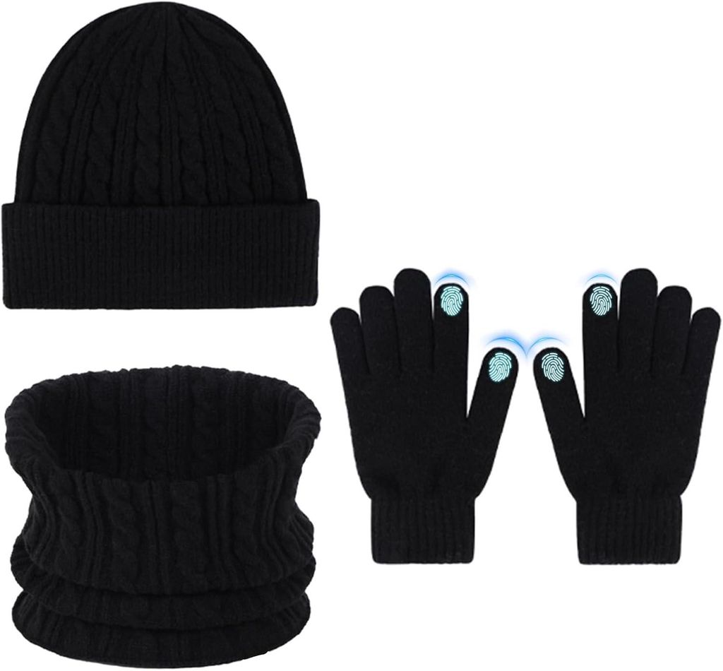 Beanie-Mütze, Schal, Handschuhe 3-in-1-Set, Winter, Produktbild 