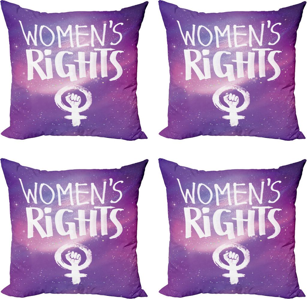 ABAKUHAUS Mädchen-Slogan Kissenbezug Set (4 Stück), Frauen Rechte und Faust, Moderner Doppelseitiger Digitaldruck, 40 cm x 40 cm, Mehrfarbig