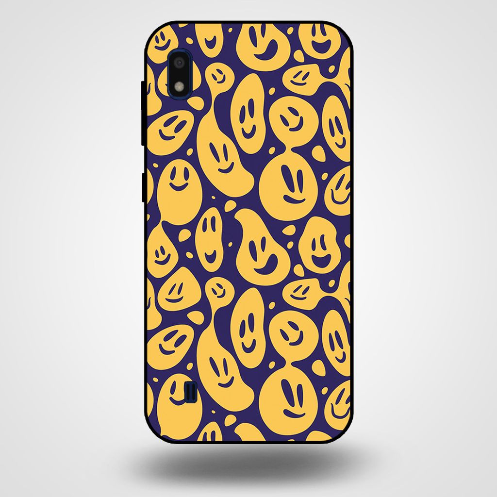 Smartphonica Handytasche für Samsung Galaxy A10 mit Smiley Druck - TPU Rückseite Abdeckung Fall Emoji Design - Lila Gelb