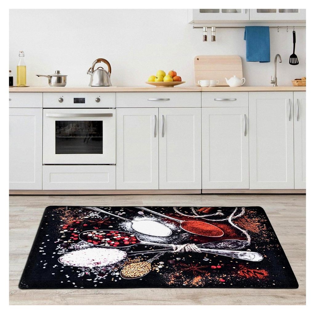Küchenteppich, rutschfester Küchenläufer, waschbarer Küchen Teppich, schwarze Küchenmatte, waschbarer Küchen Teppich (Schwarz, 120 x 180 cm)