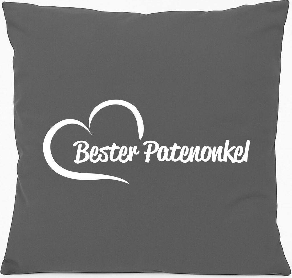 Huuraa Sofakissen Bester Patenonkel Herz Geschenk 40x40cm mit Füllung Steel Grey Baumwolle Bester Patenonkel Mitbringsel