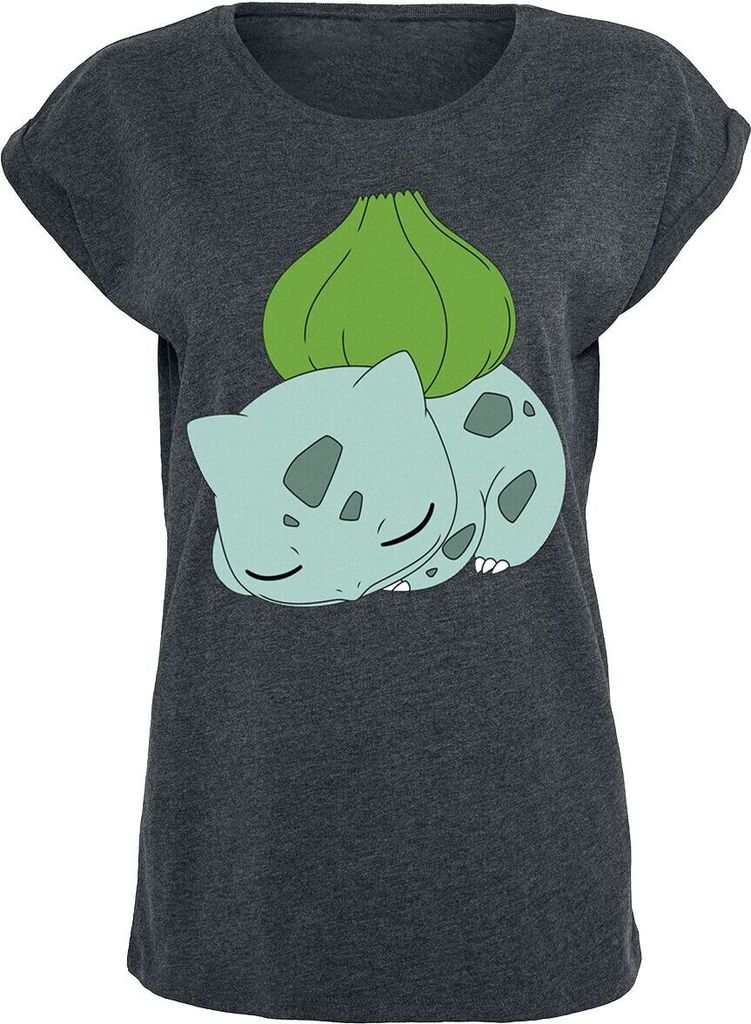 Pokémon T-Shirt Damen Bisasam dunkelgrau meliert M
