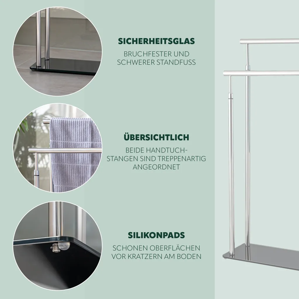 Support serviettes de bain 2 branches en acier chrome montage facile - 4
