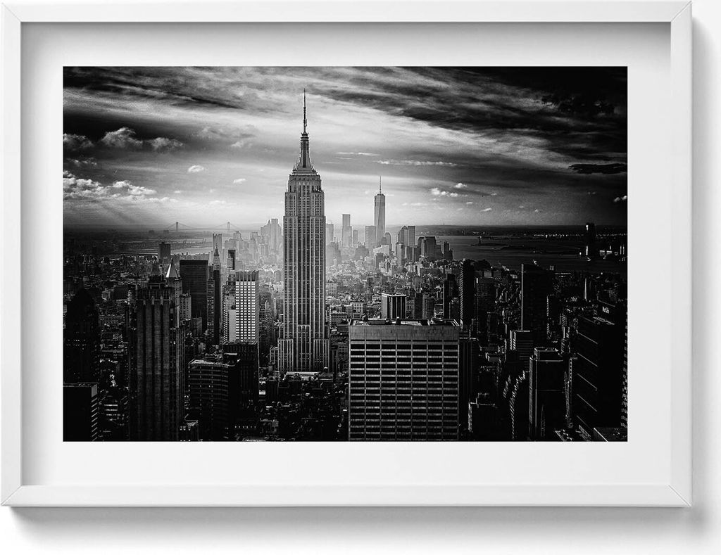 Gebäude der Stadt New York– Wandbild mit Rahmen – Gerahmtes Bild – Wanddekoration – 70x50 cm – Schwarz Rahmen