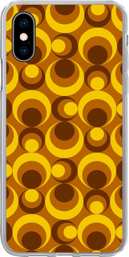 MuchoWow Handyhülle Schutzhülle Hülle für Telefoonhoesje iPhone X Muster - Retro - Braun - Gelb Silikon Softcase Handy Hülle - Handyhülle