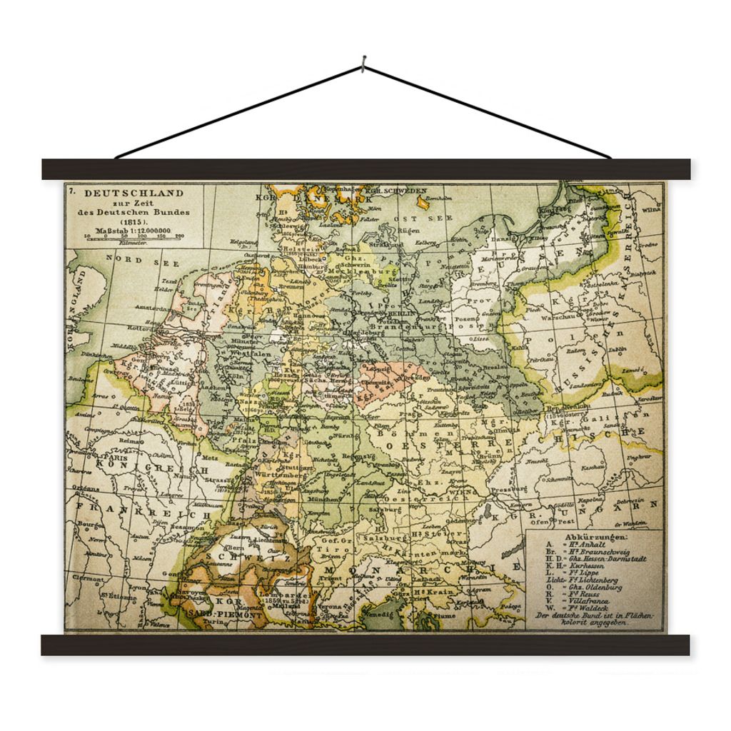 MuchoWow Textilposter Antike Landkarte von Deutschland 150x113 cm mit schwarzem Rahmen - Wohnzimmer