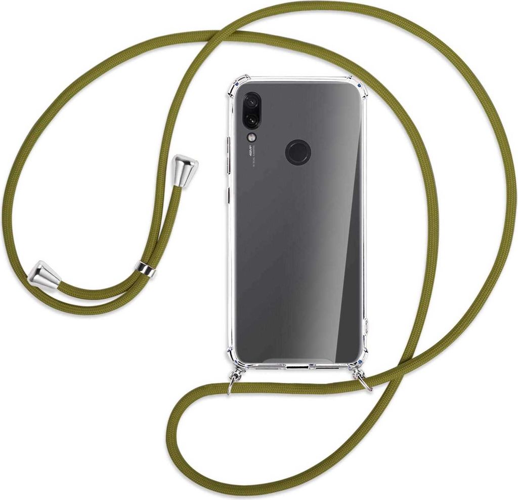 Handykette Backcover-Schutzhülle mit Band (Metall silberfarben) für Xiaomi Redmi Note 7 (Pro) - khaki