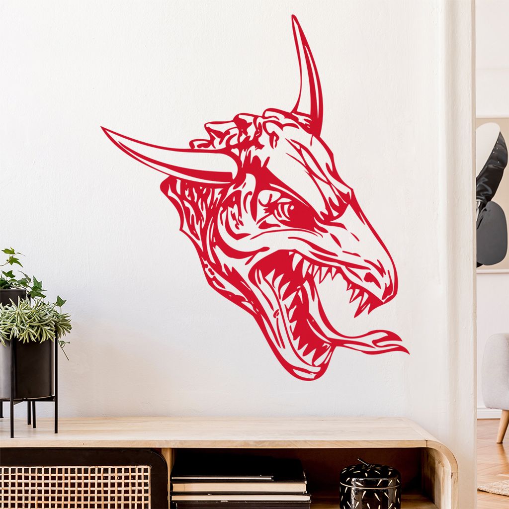 Drachen Kopf Wandtattoo in 6 Größen - Wandaufkleber Wall Sticker - Dekoration, Küche, Wohnzimmer, Schlafzimmer, Badezimmer