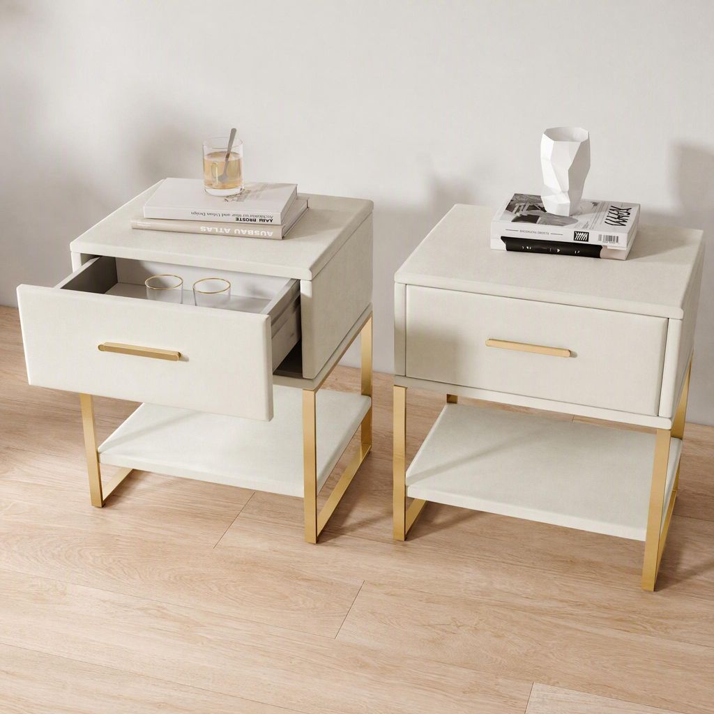 Ensemble de deux tables de chevet avec tiroir, en velours Image du produit 