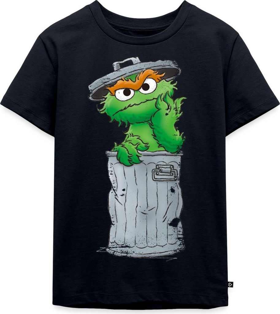 Spreadshirt Sesamstraße Oscar Mülltonne Kinder Premium T-Shirt, 110/116 (4 Jahre), Navy