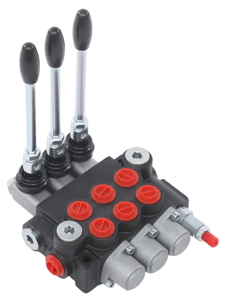 Hydraulisches Wegeventil - 3-fach Monoblock - Manuell - 40 L/min - Überdruck einstellbar 5–31,5 MPa - BSPP 1,27 cm - Schwarz