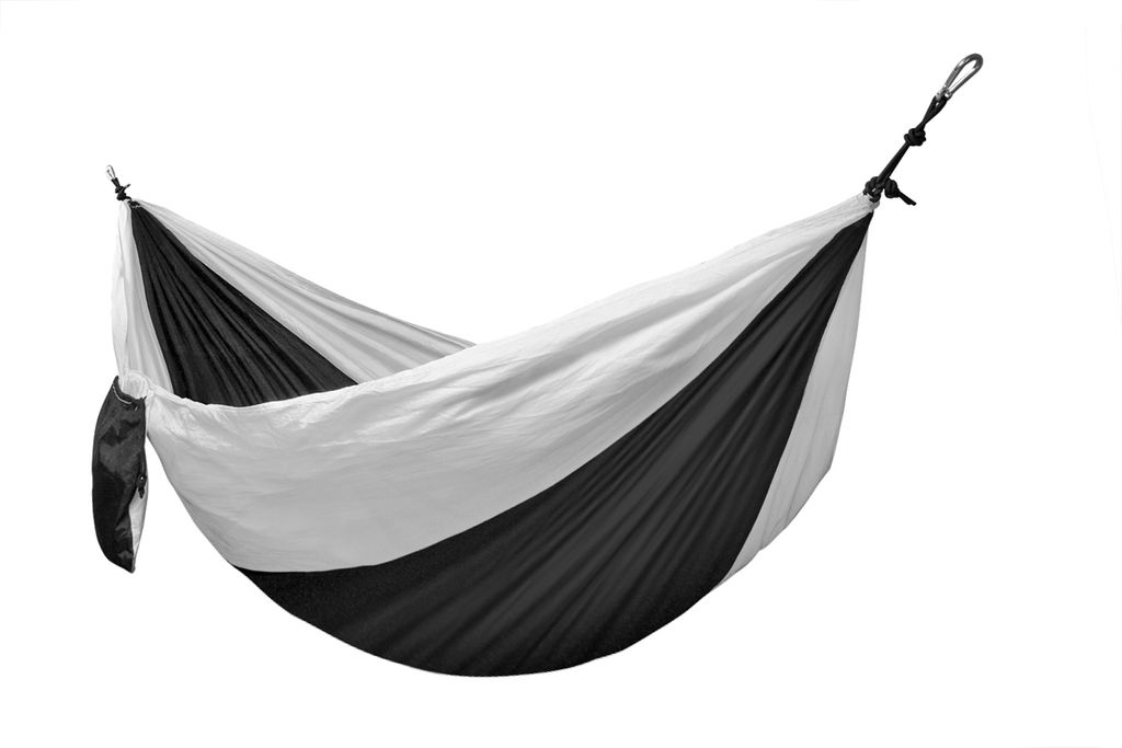 Kronenburg Ultraleichte Nylon Hängematte 275x140 cm - nur 595 Gramm - Traglast 300 kg, schwarz-weiß