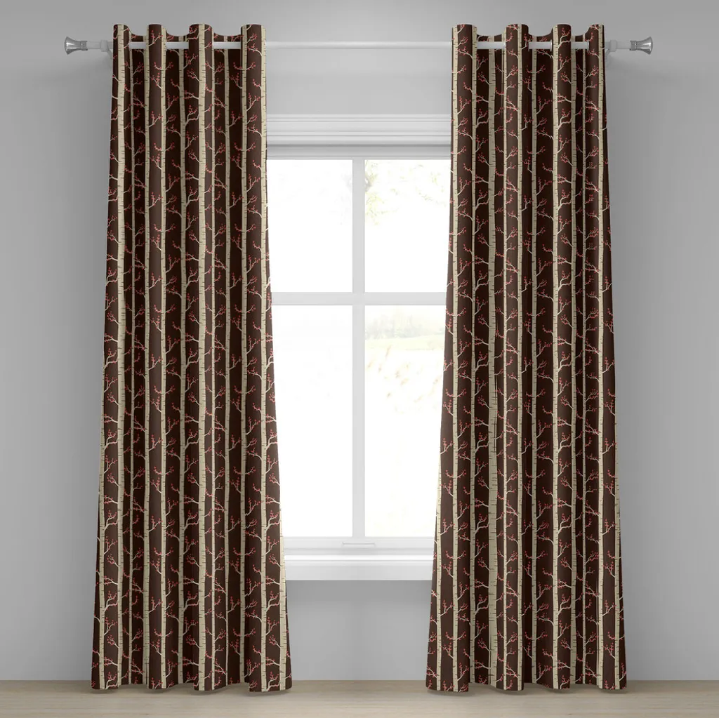 Rideaux décoratifs 2 panneaux motif forêt automnale 280 x 245 cm Beige