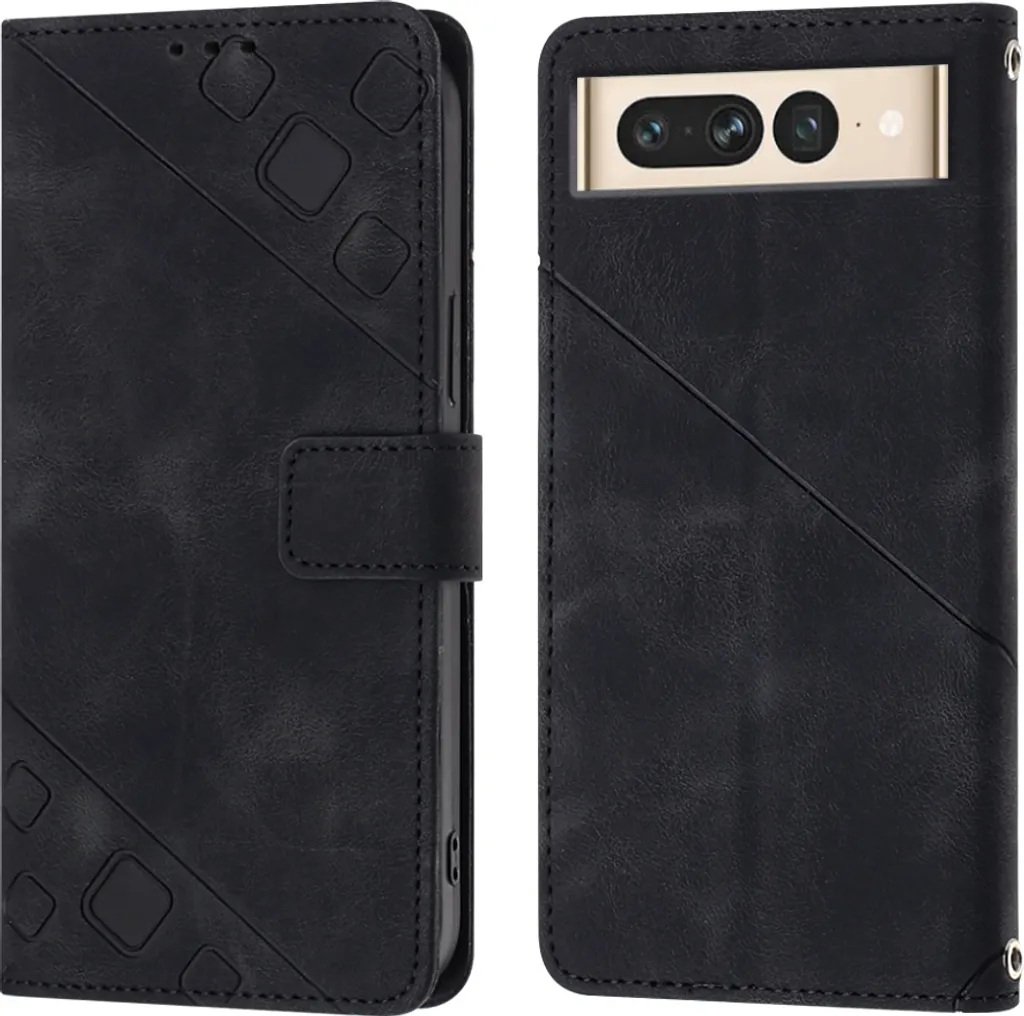 Cover Google Pixel 7 Pro Portafoglio in Pelle Nera con Rilievo - Protezione